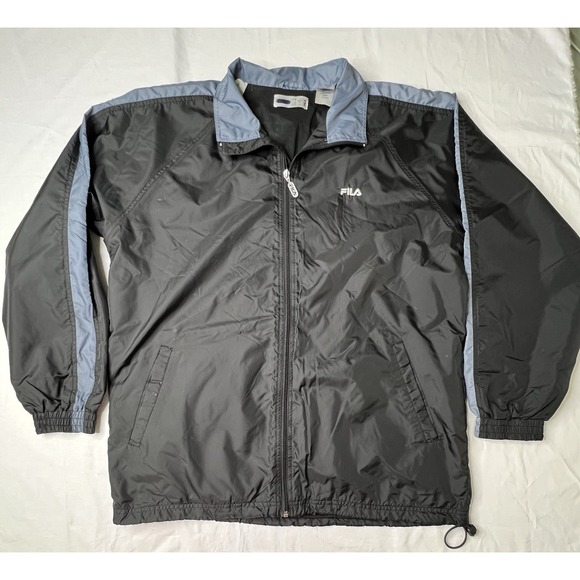 Fila Sport Black & Blue Full Zip Athletic Track Jacket Windbreaker Mens Sz L - Picture 1 of 11